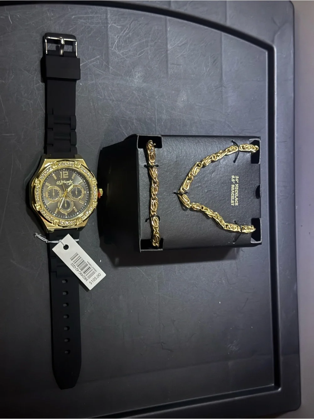 Ed Hardy Gold-Tone Watch and Chain Jewelry Set